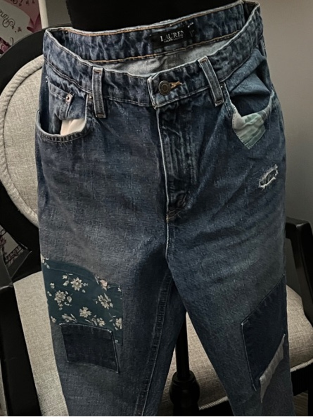 Ralph Lauren Dark Blue Patchwork Boyfriend Jeans